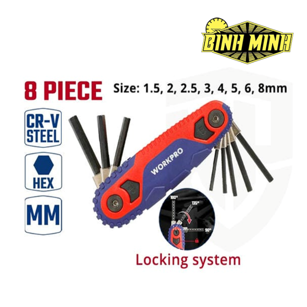 Bộ lục giác gấp có khóa (1 Bộ = 8 cái) hệ mét Workpro - WP222101