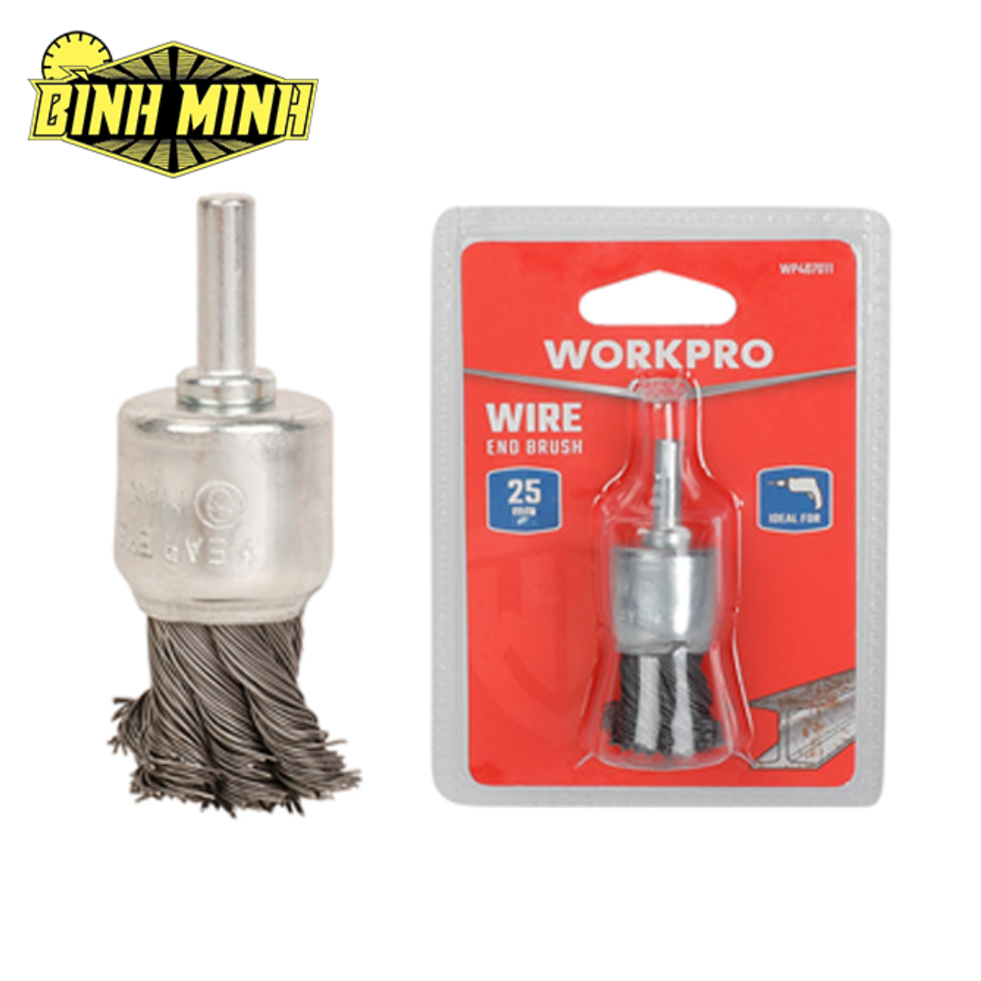 Bàn chải đầu dây thép xoắn 25mm với trục 6.3mm,Workpro - WP407011