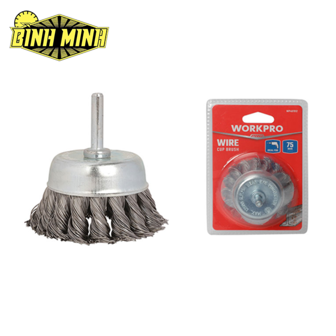 BÀN CHẢI DÂY THÉP XOẮN 75MM WORKPRO - WP407012 | với trục 6.3mm