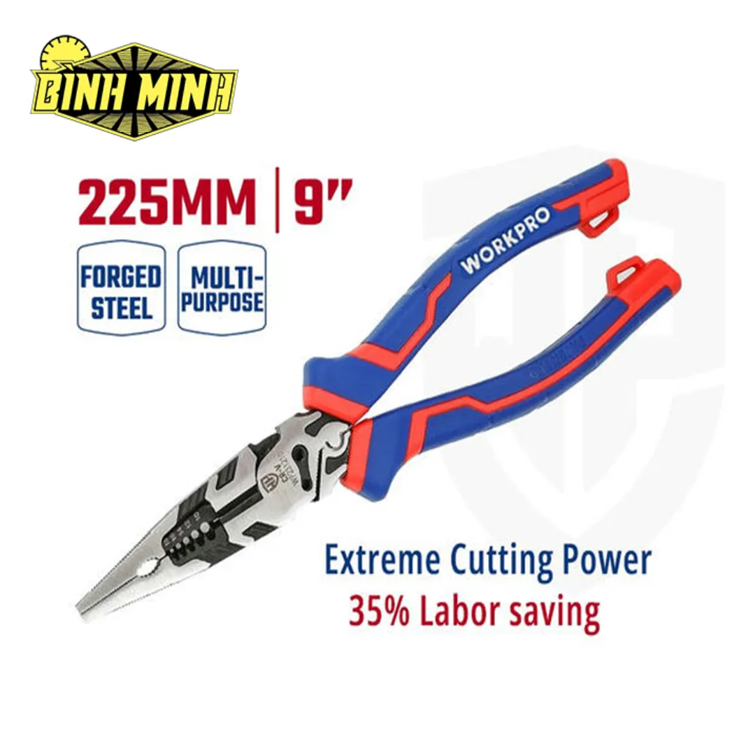 Kìm Mũi Dài Đa Năng Workpro WP231210 9 Inch (225mm) Thép CR-V Chính Hãng