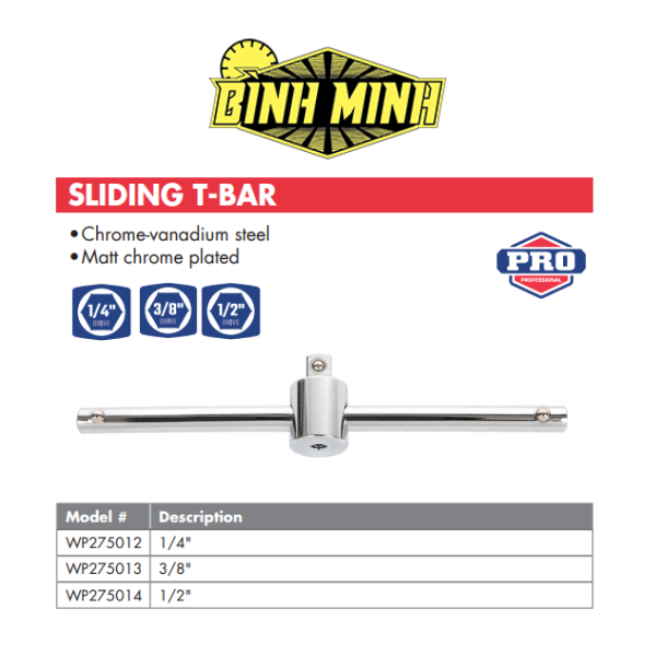 Thanh trượt chữ T có đầu vuông 1/4 inch Workpro - WP275012