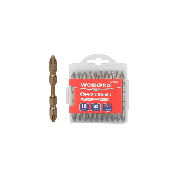 Bộ đầu vặn vít 2 đầu bake 65 x PH2, lực xoắn cao (1 Set = 10 cái)Workpro - WP408171
