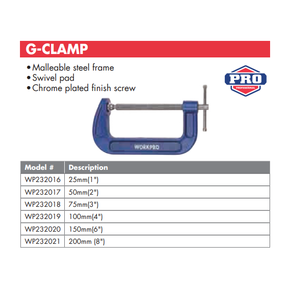 Cảo chữ C 4 inch 100mm Workpro - WP232019